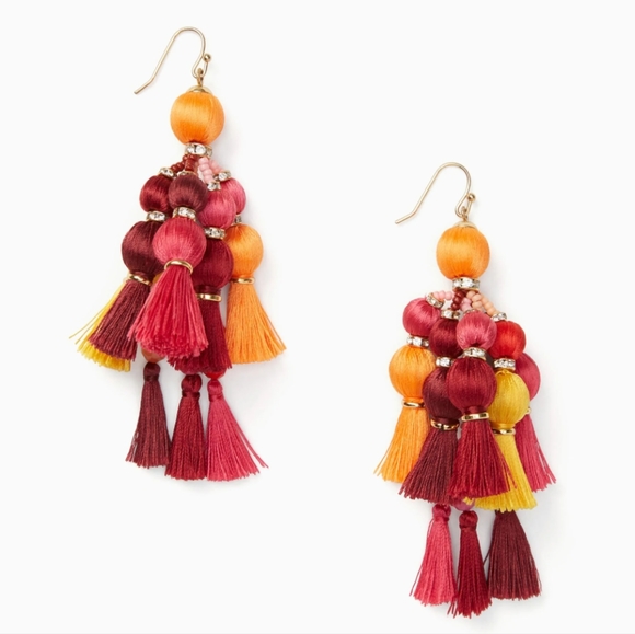kate spade Jewelry - Kate Spade Multicolor Orange Red Pink Pretty Poms Tassel Earrings